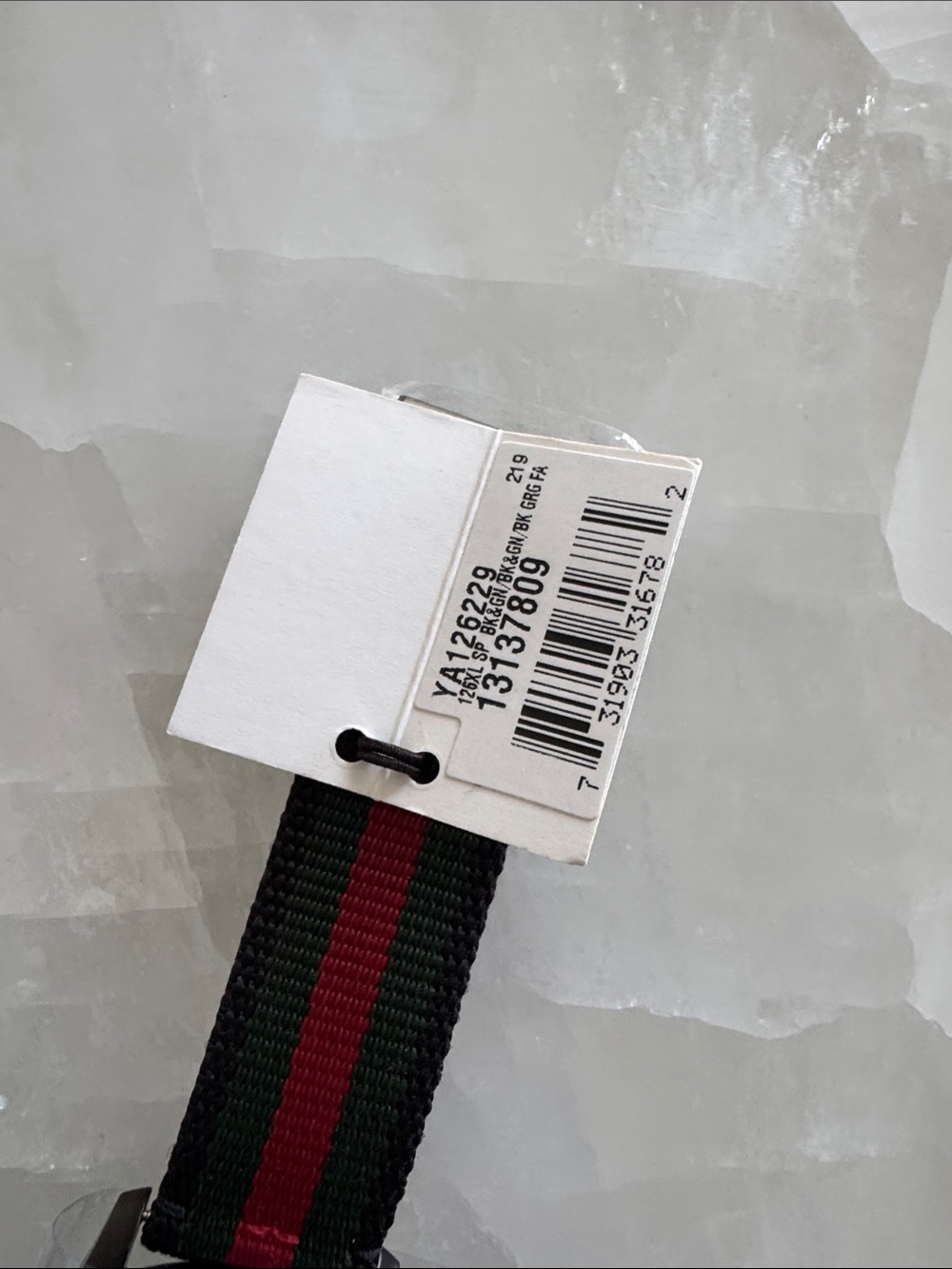 NIB Gucci Black Dial Watch with Green and Red Stripe Nylon Strap - Picture 7 of 7